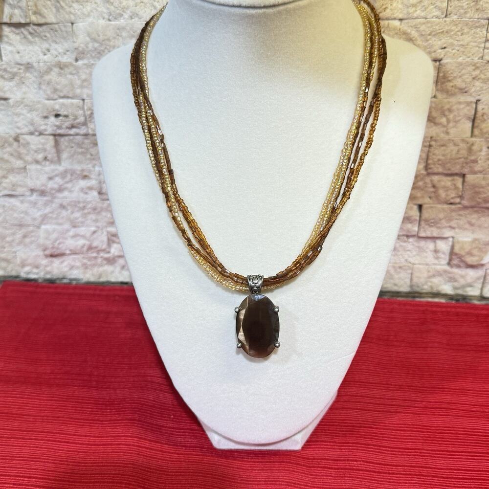 Vintage Premiere Designs Signed Solano‎ Pendant Multi-Strand Glass Seed Bead